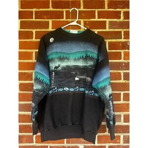 Vintage Loon Lake Wildlife Graphic Sweatshirt Made in USA L XL
